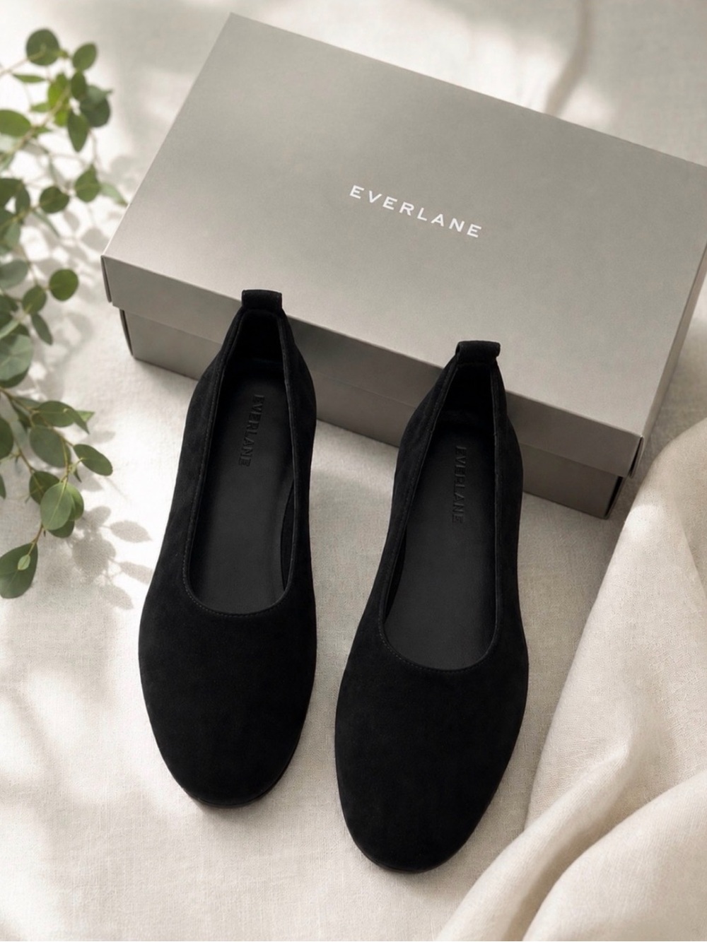 NWT Everlane Day Glove Black Suede Ballet Flats 8.5 New Almond Toe Shoes